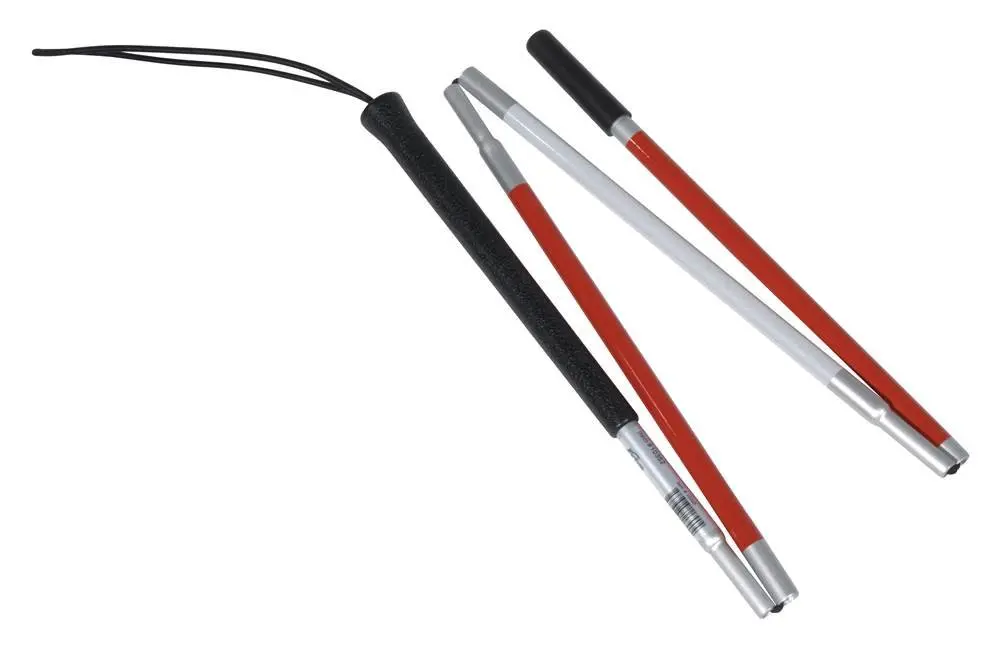 Drive Medical Deluxe Folding Blind Cane, Reflective Red | Aluminum Walking Stick with Night Visibility - main product image