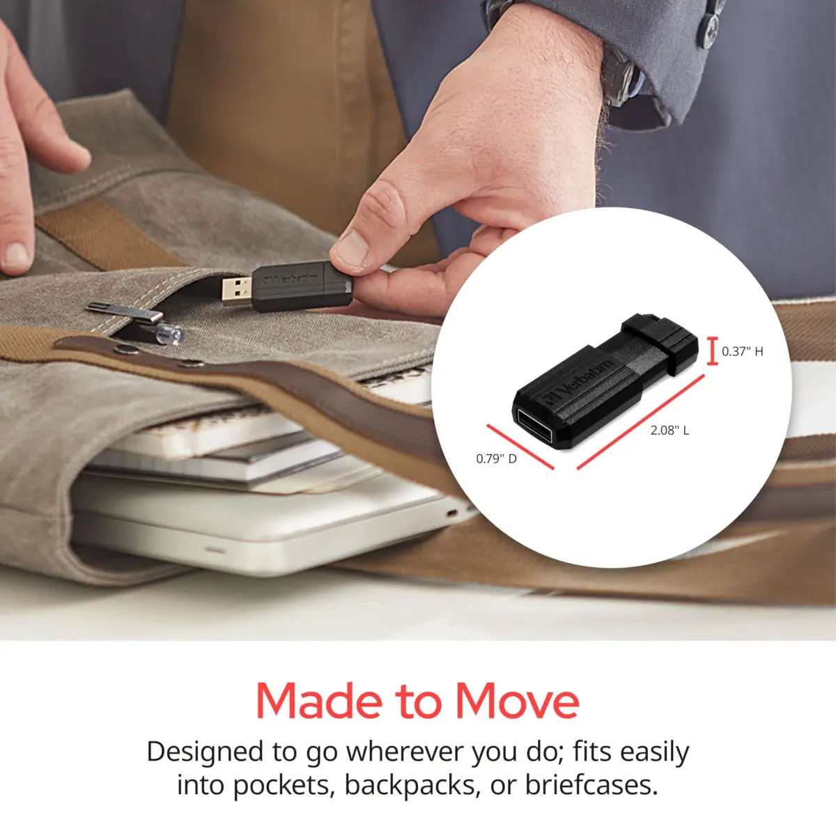 Verbatim 32GB Pinstripe USB 2.0 Flash Drive Retractable Thumb Drive - Black - view 5