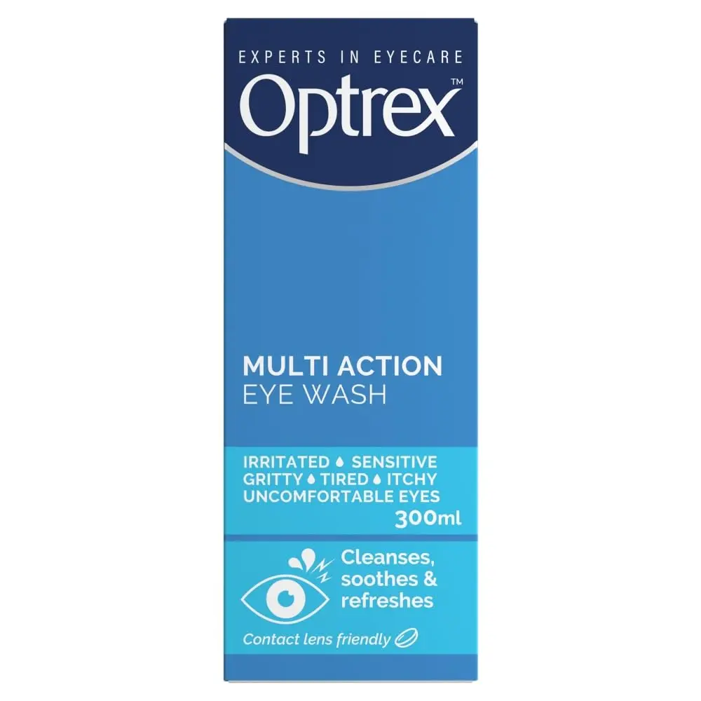 Optrex Multiaction Eye Wash with Eye Bath 300ml (10.14 Fl Oz) | Gentle Cleansing for Tired Eyes - main product image