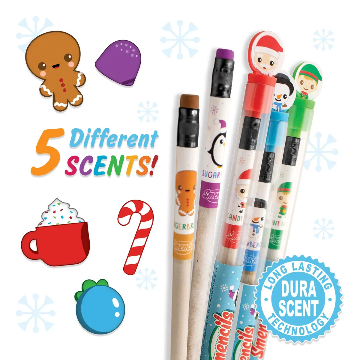 Scentco Holiday Smencils - HB #2 Scented Fun Pencils, 5 Count | Holiday-themed, Recycled Newspaper, Long-lasting Scents - main product image