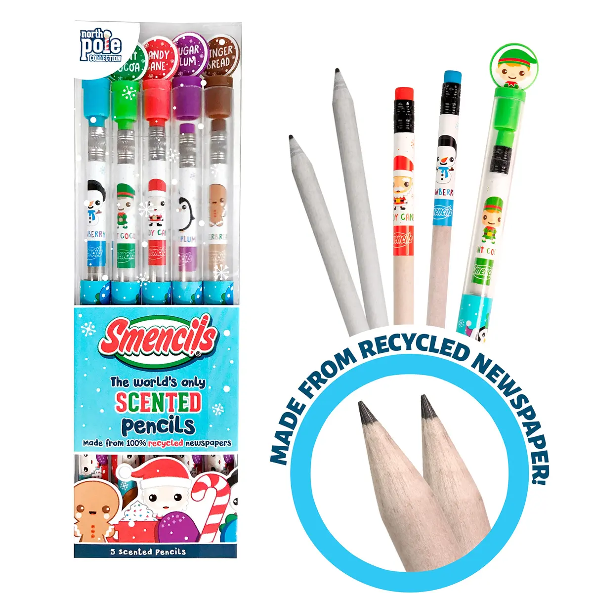 Scentco Holiday Smencils - HB #2 Scented Fun Pencils, 5 Count | Holiday-themed, Recycled Newspaper, Long-lasting Scents - view 2
