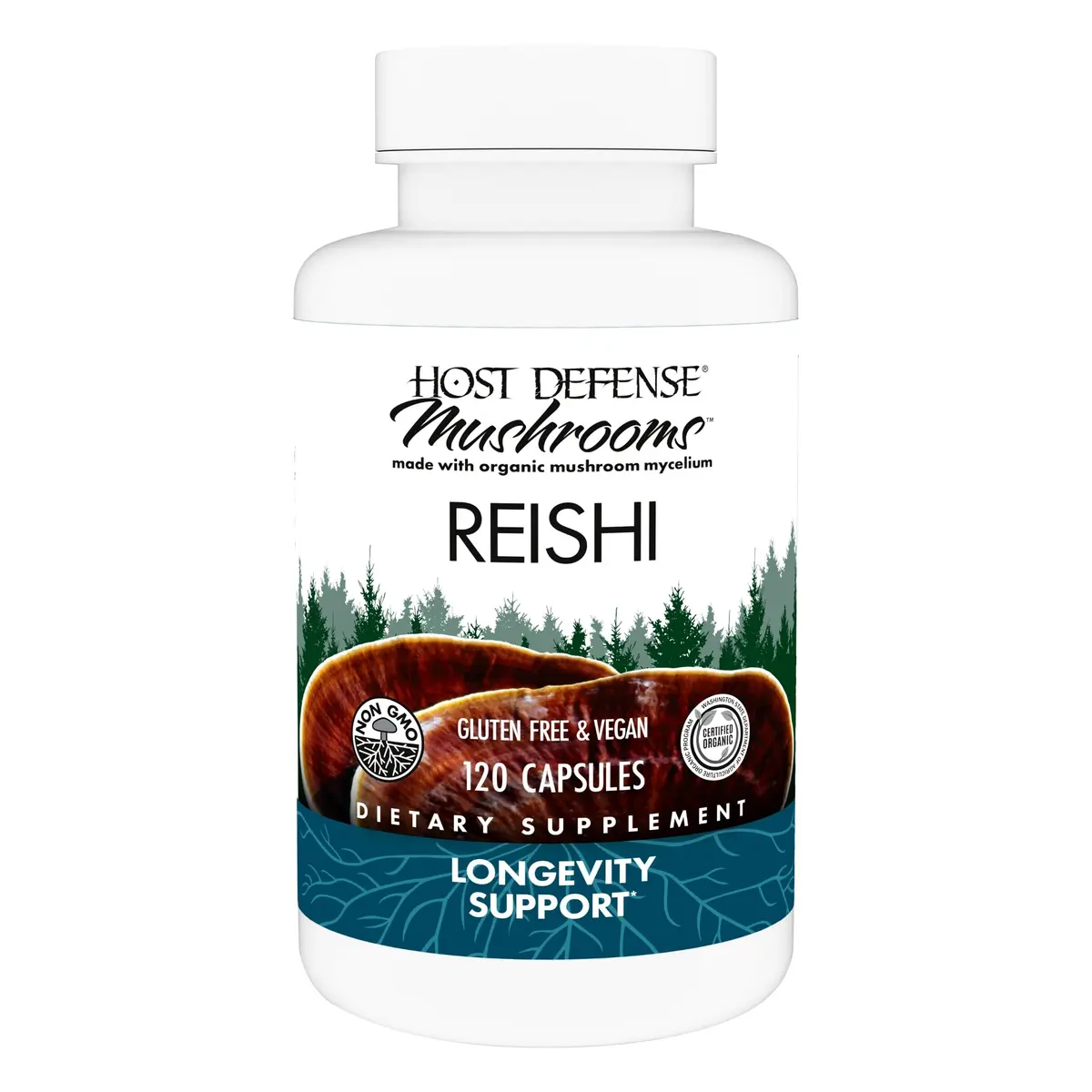 Host Defense Reishi Capsules 120 Count | Supports Heart & Immunity, Organic Mushroom Supplement - main product image