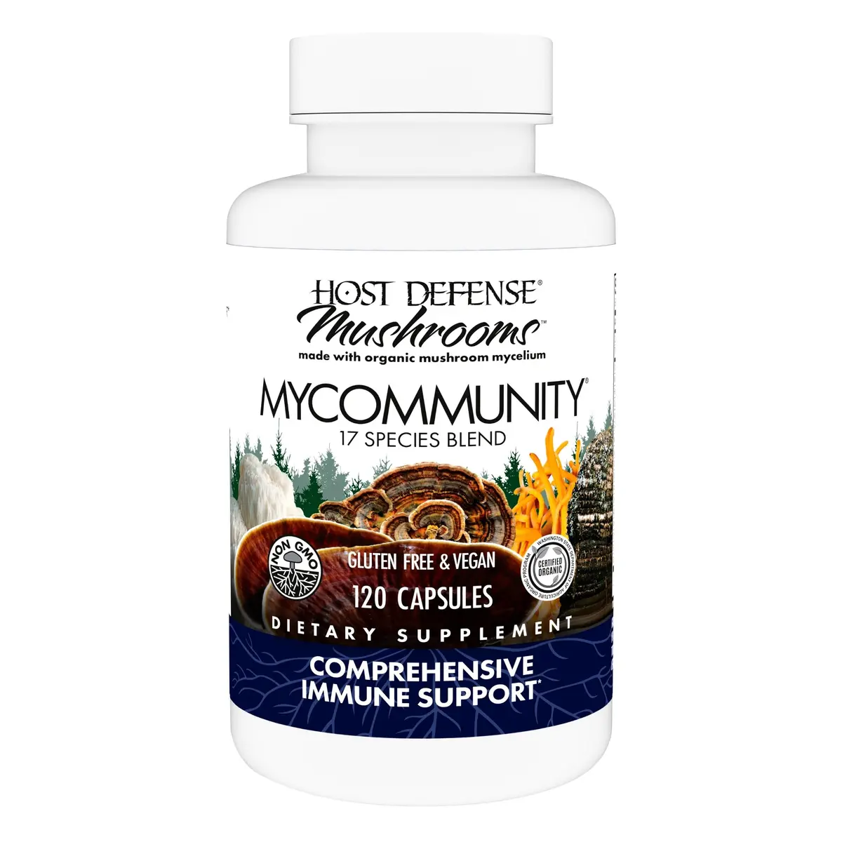 Host Defense MyCommunity Capsules Immune Support 120 Count (Pack of 1) | 17-Species Mushroom Blend for Balanced Immune Response - main product image