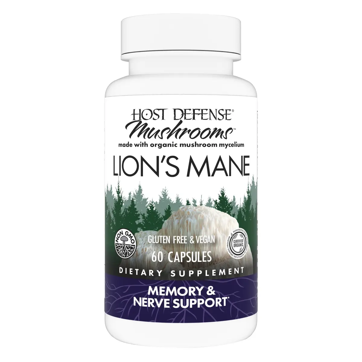 Host Defense Lion's Mane, Brain Support & Focus, 60 Capsules | Organic Mushroom for Mental Clarity - main product image