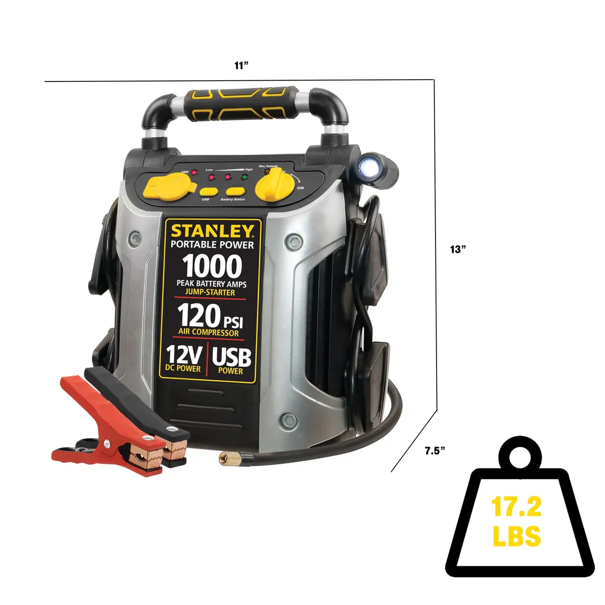 STANLEY Jump Starter with Compressor 1000 Amp | Portable Car Power Station, 120 PSI Air, USB & DC Ports - view 4