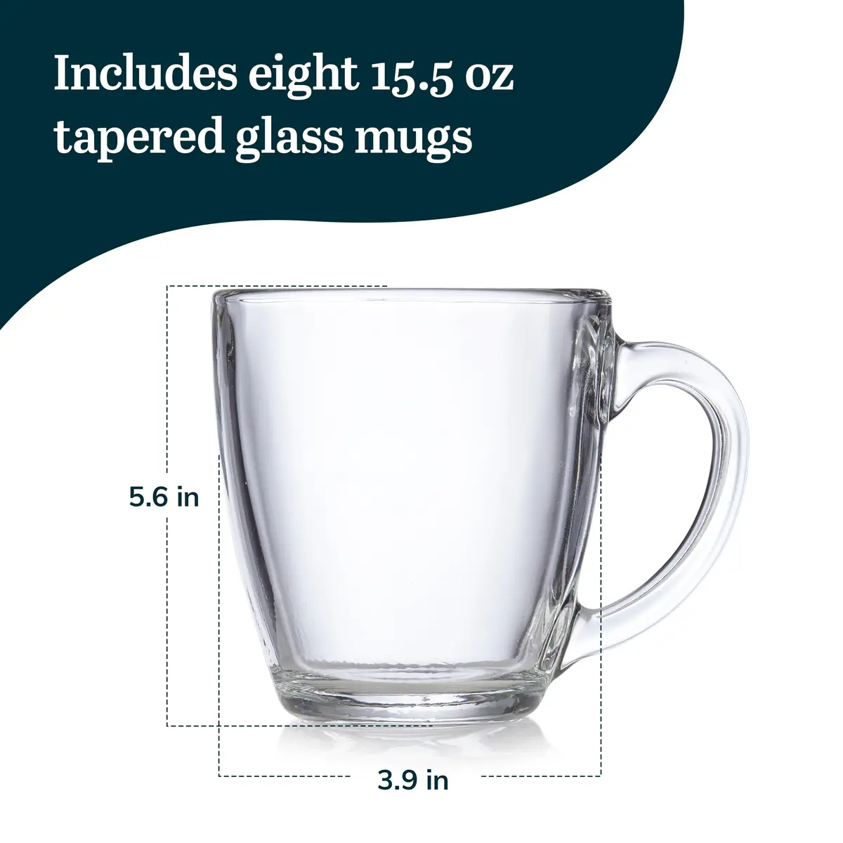 Libbey Tapered Glass Mug Set of 8 | 15.5 Oz Thick, Clear Glass Coffee Cups for Tea & Cider - view 3