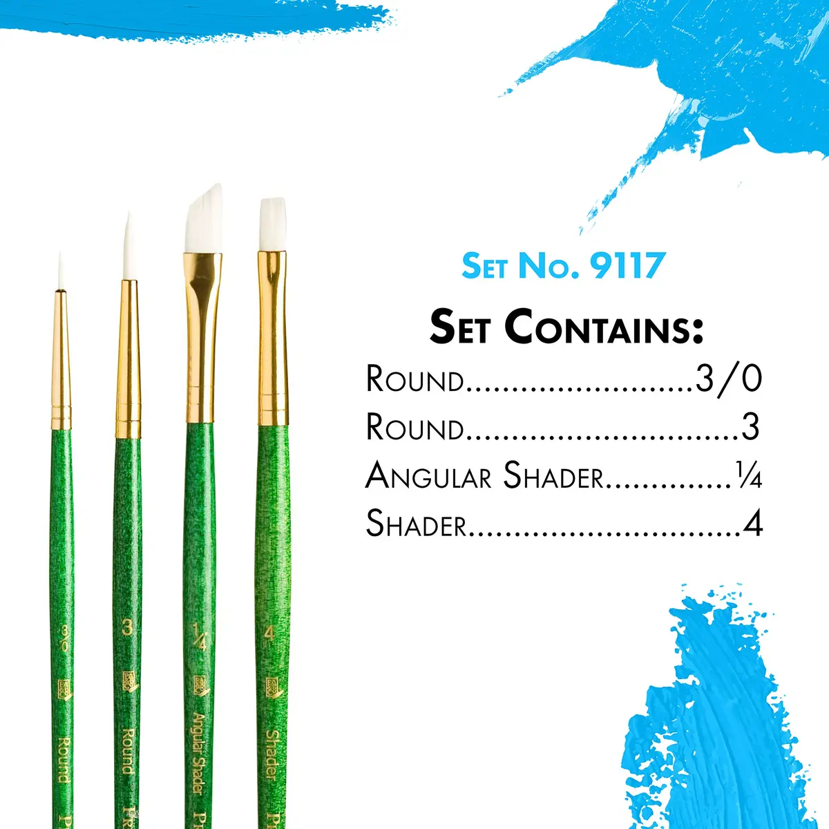 Princeton RealValue Brush Set, White Taklon, Green Handle, 4 Piece | Artist Paint Brushes for Acrylic, Watercolor, Oil - view 3