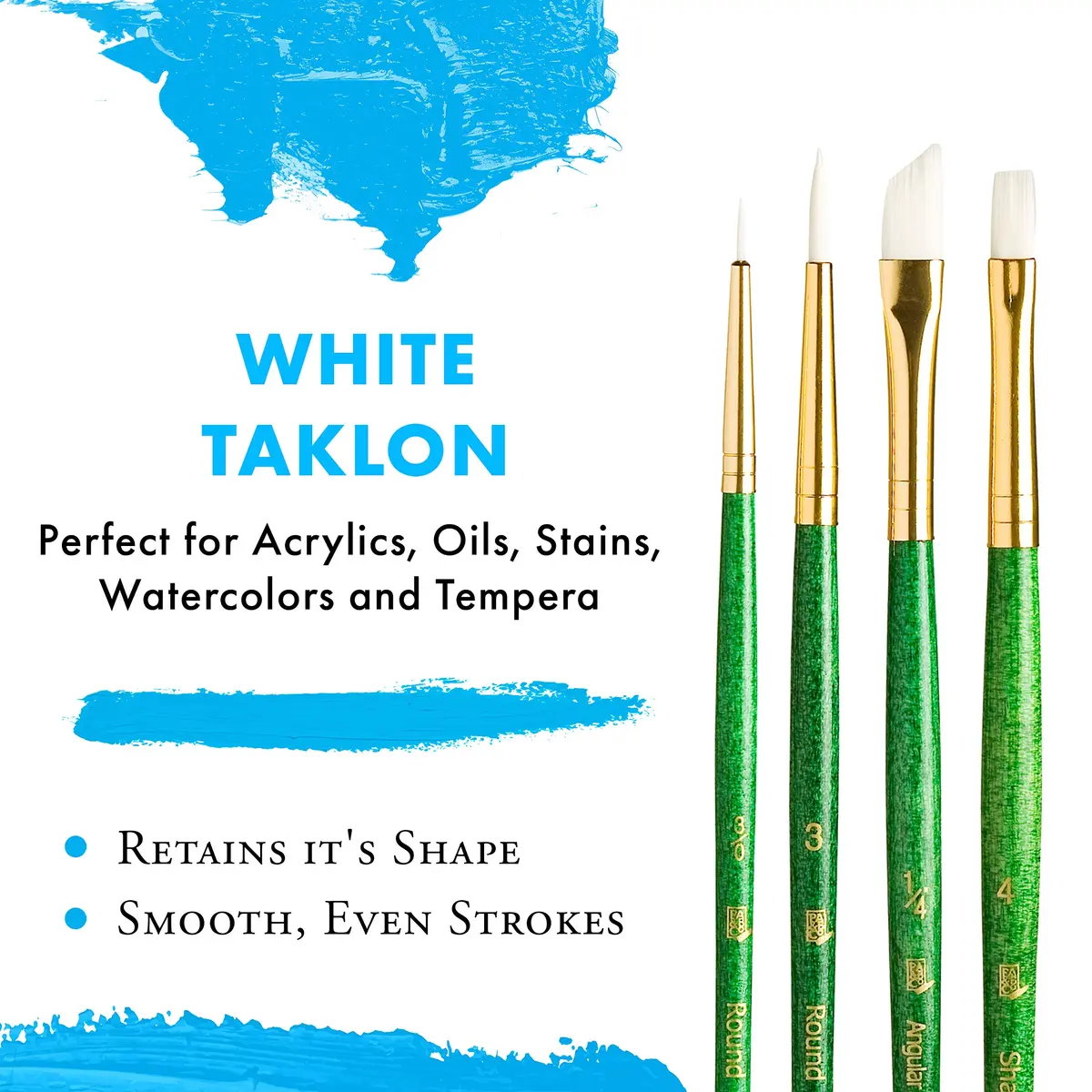 Princeton RealValue Brush Set, White Taklon, Green Handle, 4 Piece | Artist Paint Brushes for Acrylic, Watercolor, Oil - view 4