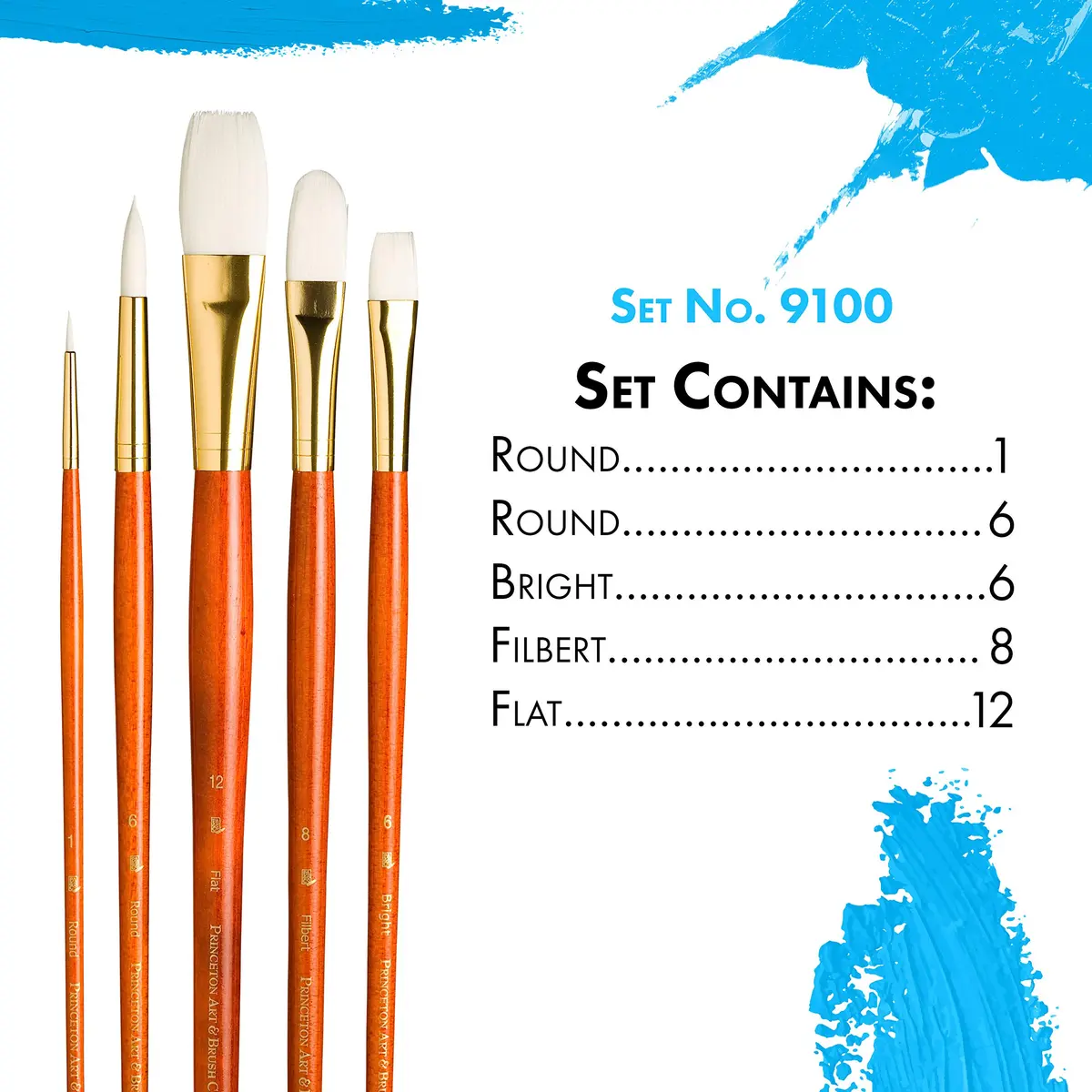 Princeton RealValue Brush Set, 5 Piece | Synthetic Taklon, Orange Handle, All Art Types - view 3