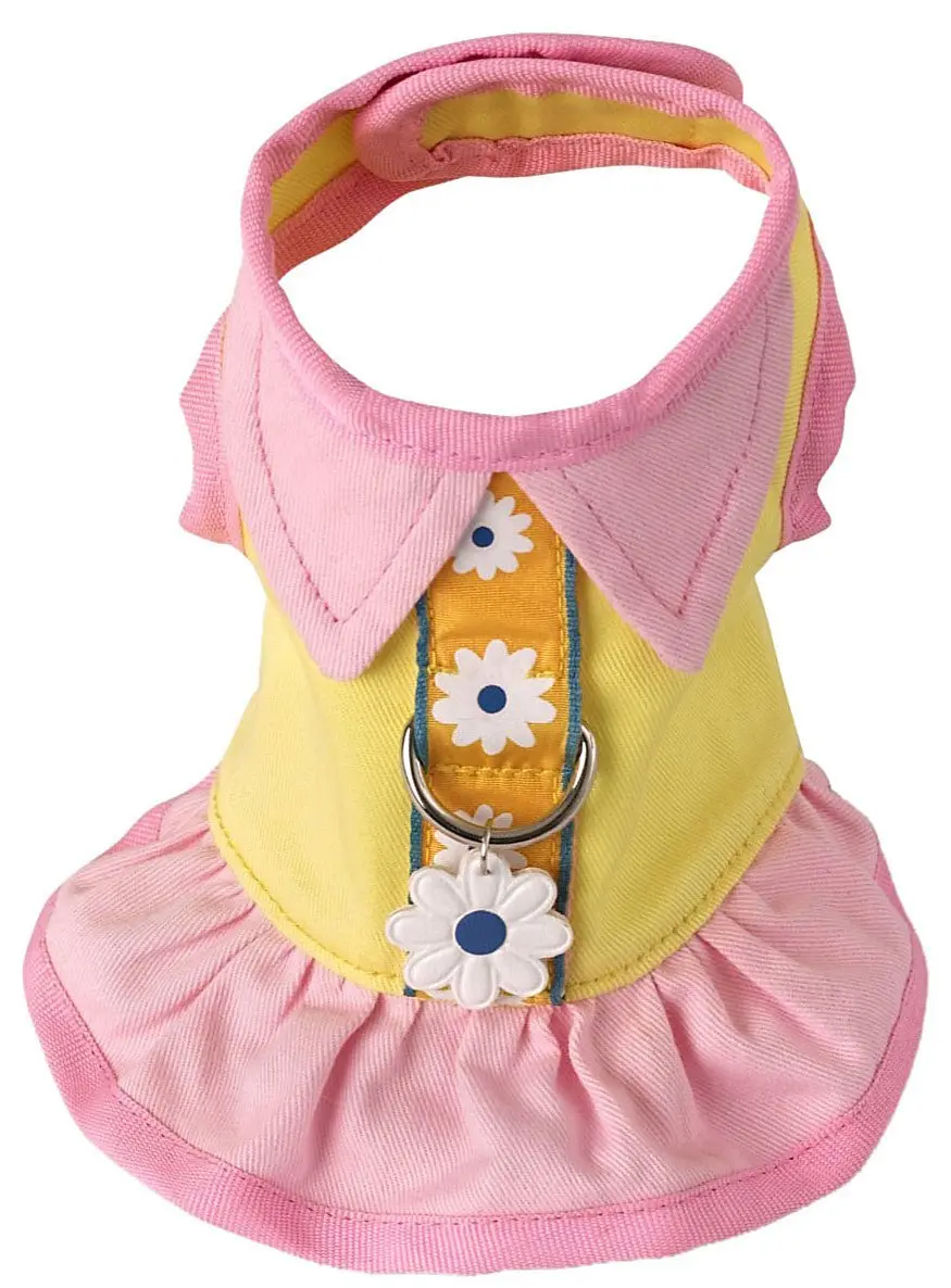 Doggles Dog Harness Dress, Yellow, Small | Breathable Cotton & Secure Hook & Loop Closure - main product image
