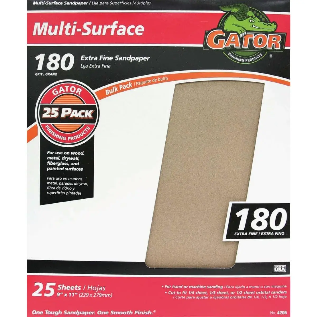 Gator 9" x 11" Multi-Surface Sanding Sheets, 180 Grit, 25 Pack | Aluminum Oxide for Wood, Metal, Paint - main product image