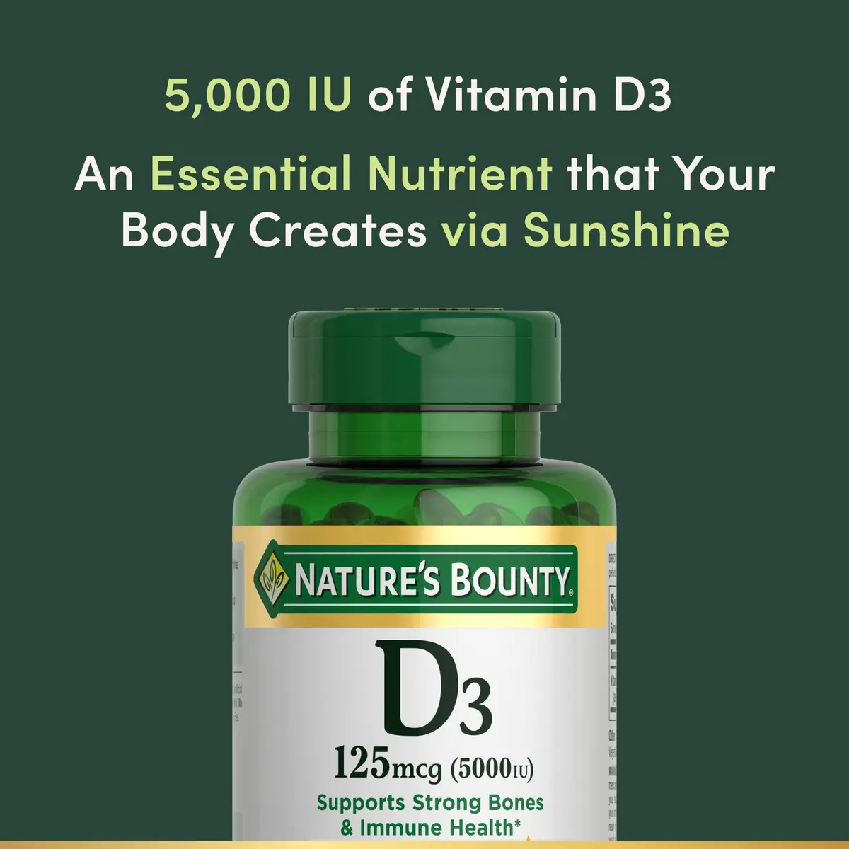 Nature's Bounty Vitamin D3 5000 IU Softgels | Rapid Release, 150 Count for Immune & Bone Support - view 3