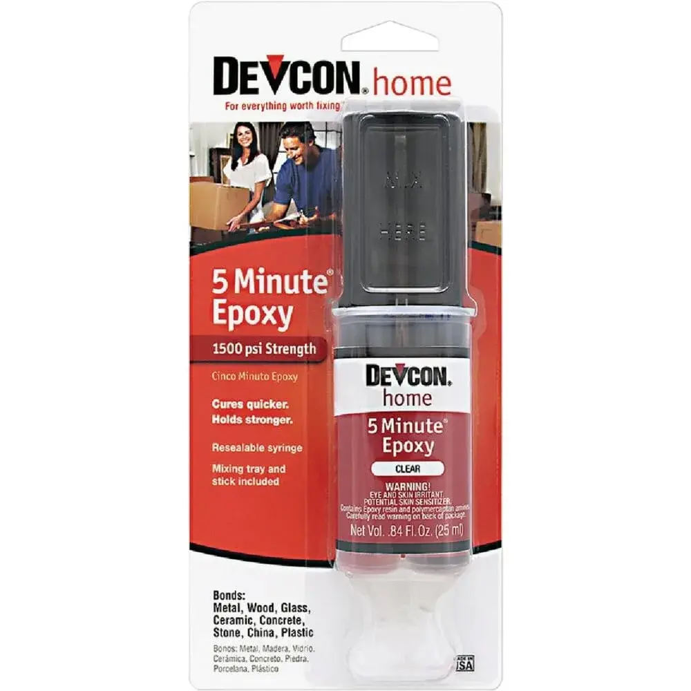 Devcon High Strength 5-Minute Epoxy 25ml (0.84 oz) | Fast-Drying Clear Adhesive for Metals, Wood, Glass - main product image