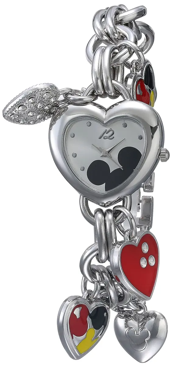 Accutime Disney Mickey Mouse Charm Bracelet Watch - 28.2mm Heart Case | Japanese Quartz Movement - main product image