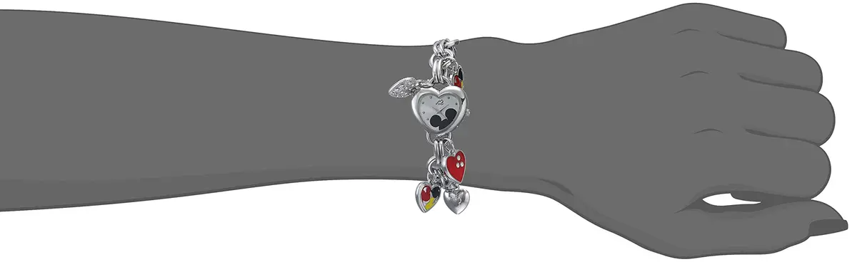 Accutime Disney Mickey Mouse Charm Bracelet Watch - 28.2mm Heart Case | Japanese Quartz Movement - view 2