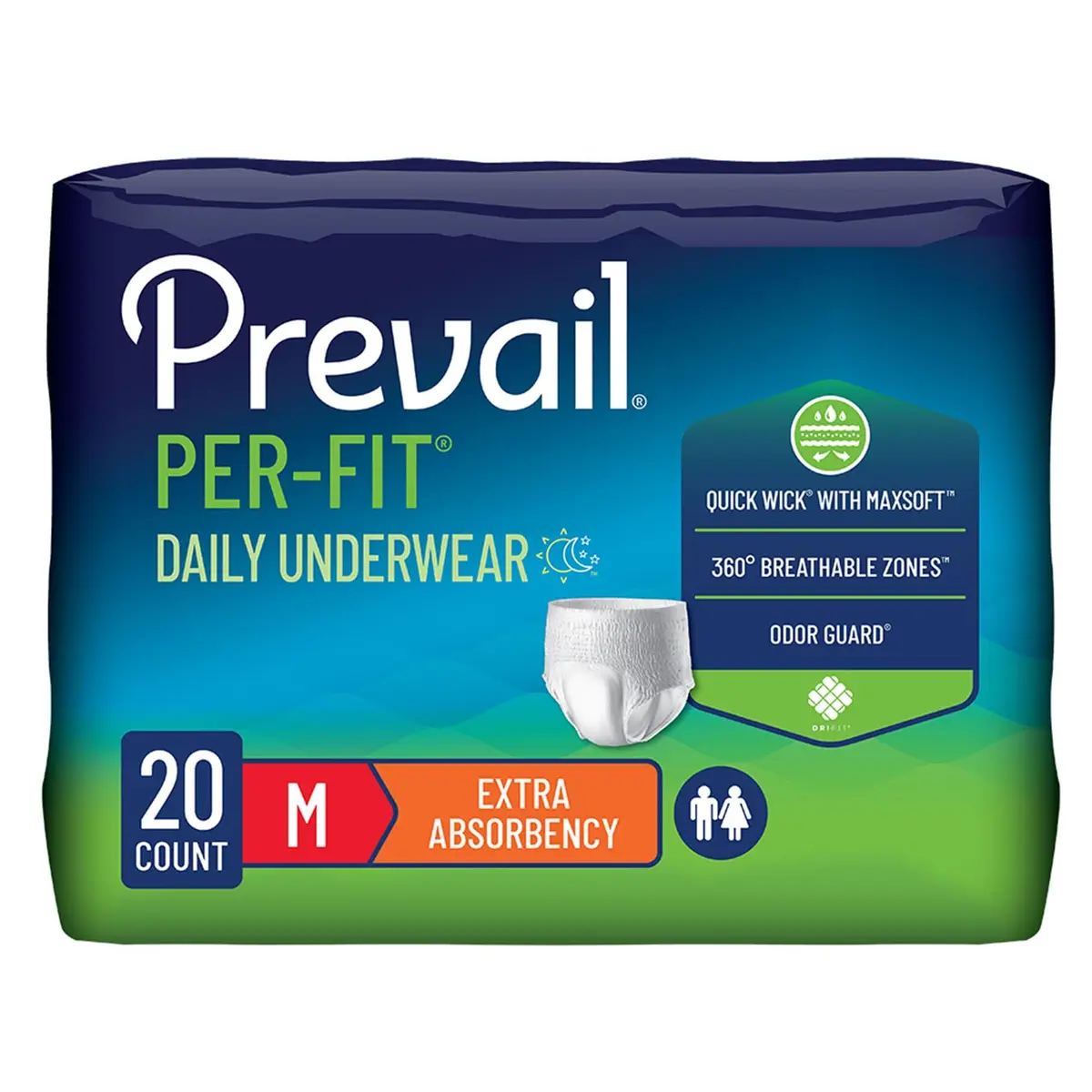 Prevail Per-Fit Daily Underwear, Medium, 20 ct | Severe Incontinence Solution with Odor Guard - main product image