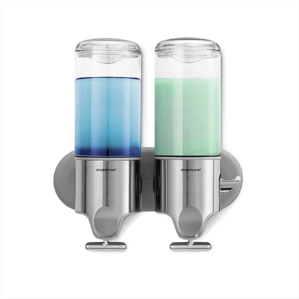 simplehuman Wall Mount Pumps, Twin 15 fl. oz. Stainless Steel | Space-Saving Shower Dispenser - main product image