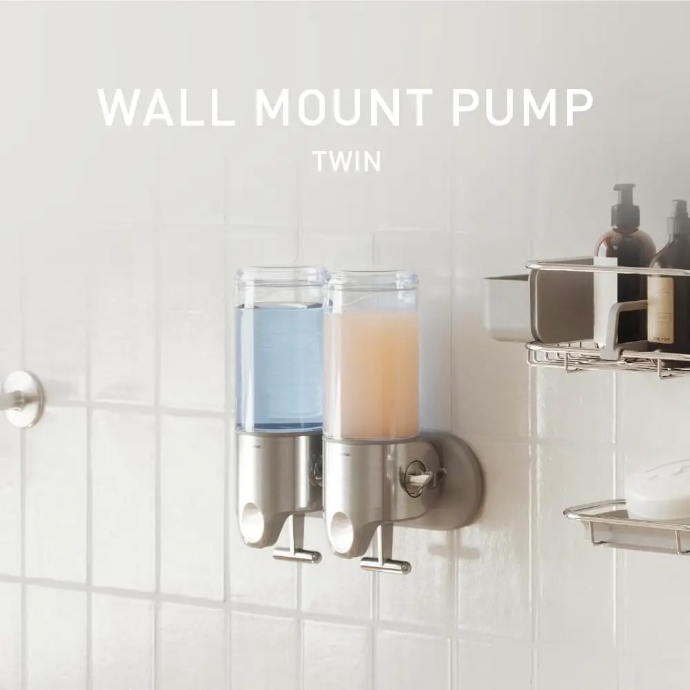 simplehuman Wall Mount Pumps, Twin 15 fl. oz. Stainless Steel | Space-Saving Shower Dispenser - view 4