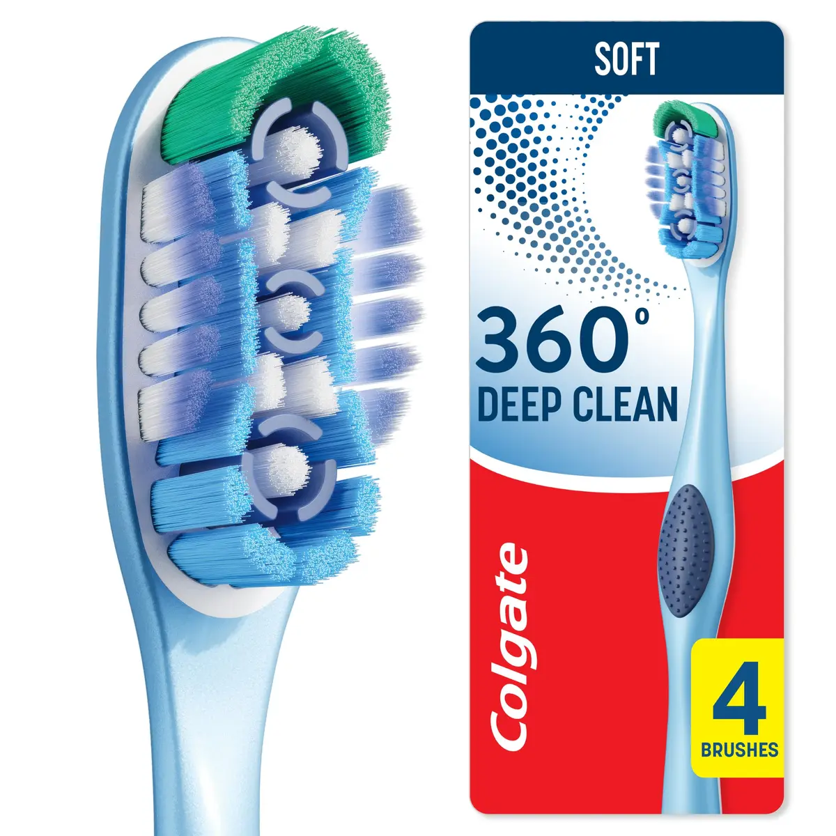 Colgate 360 Deep Clean Soft Toothbrushes, 4 Count (Pack of 1) | Multi-Height Bristles & Tongue Cleaner - main product image