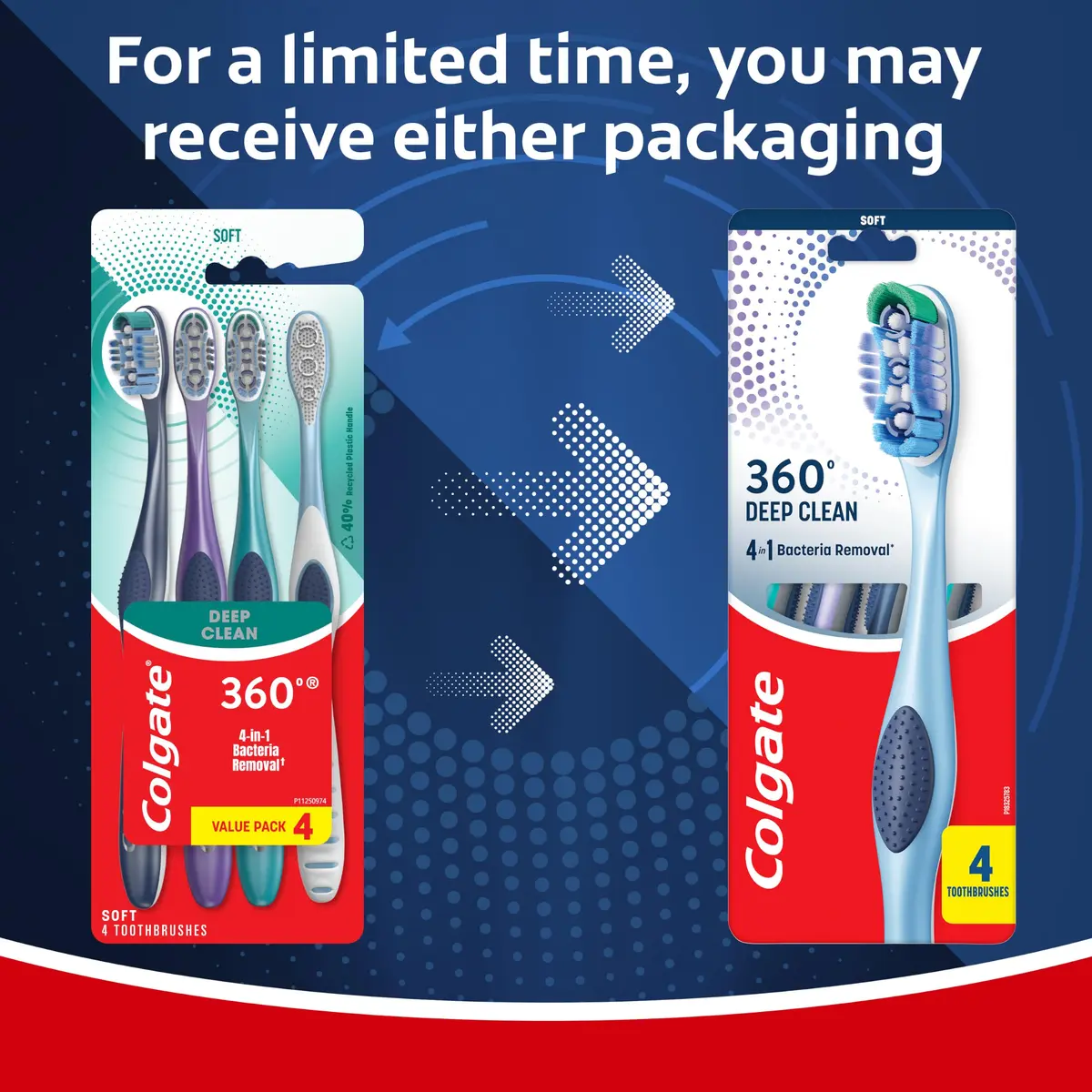 Colgate 360 Deep Clean Soft Toothbrushes, 4 Count (Pack of 1) | Multi-Height Bristles & Tongue Cleaner - view 2