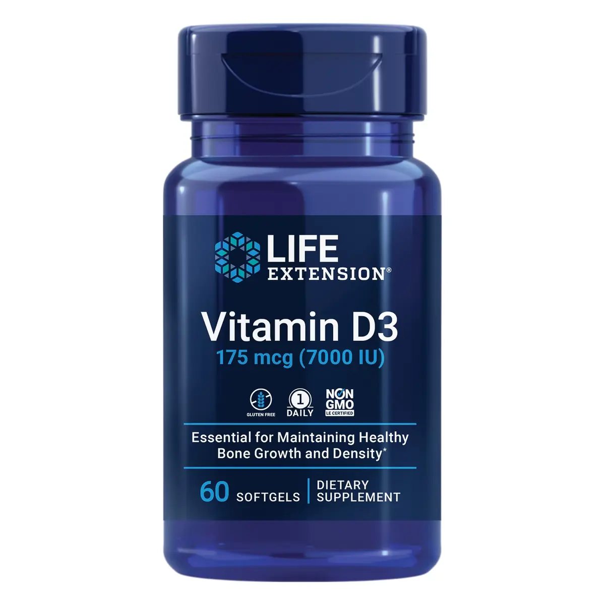 Life Extension Vitamin D3 175 mcg (7000 IU) | Bone & Immune Support, 60 Softgels - main product image