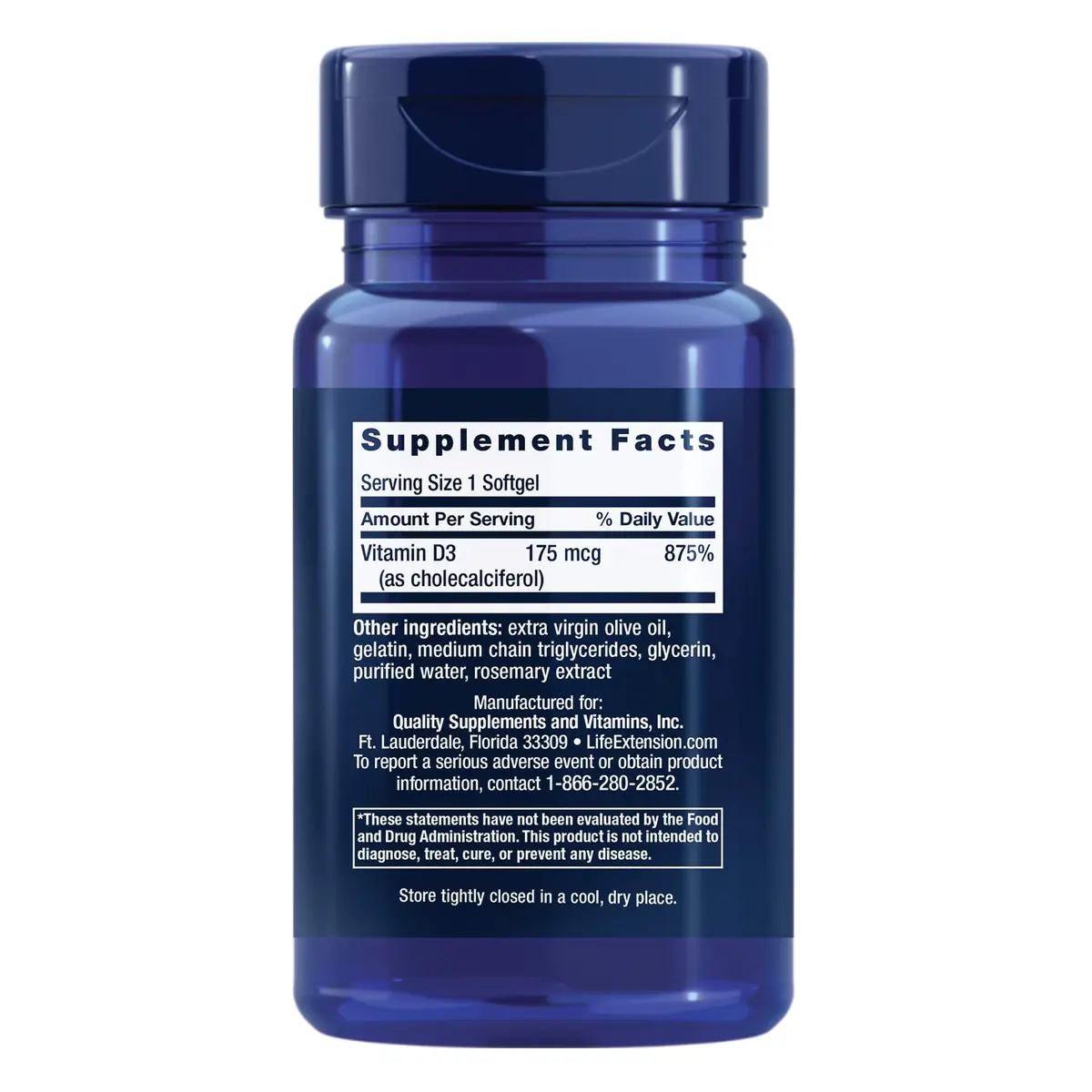 Life Extension Vitamin D3 175 mcg (7000 IU) | Bone & Immune Support, 60 Softgels - view 2
