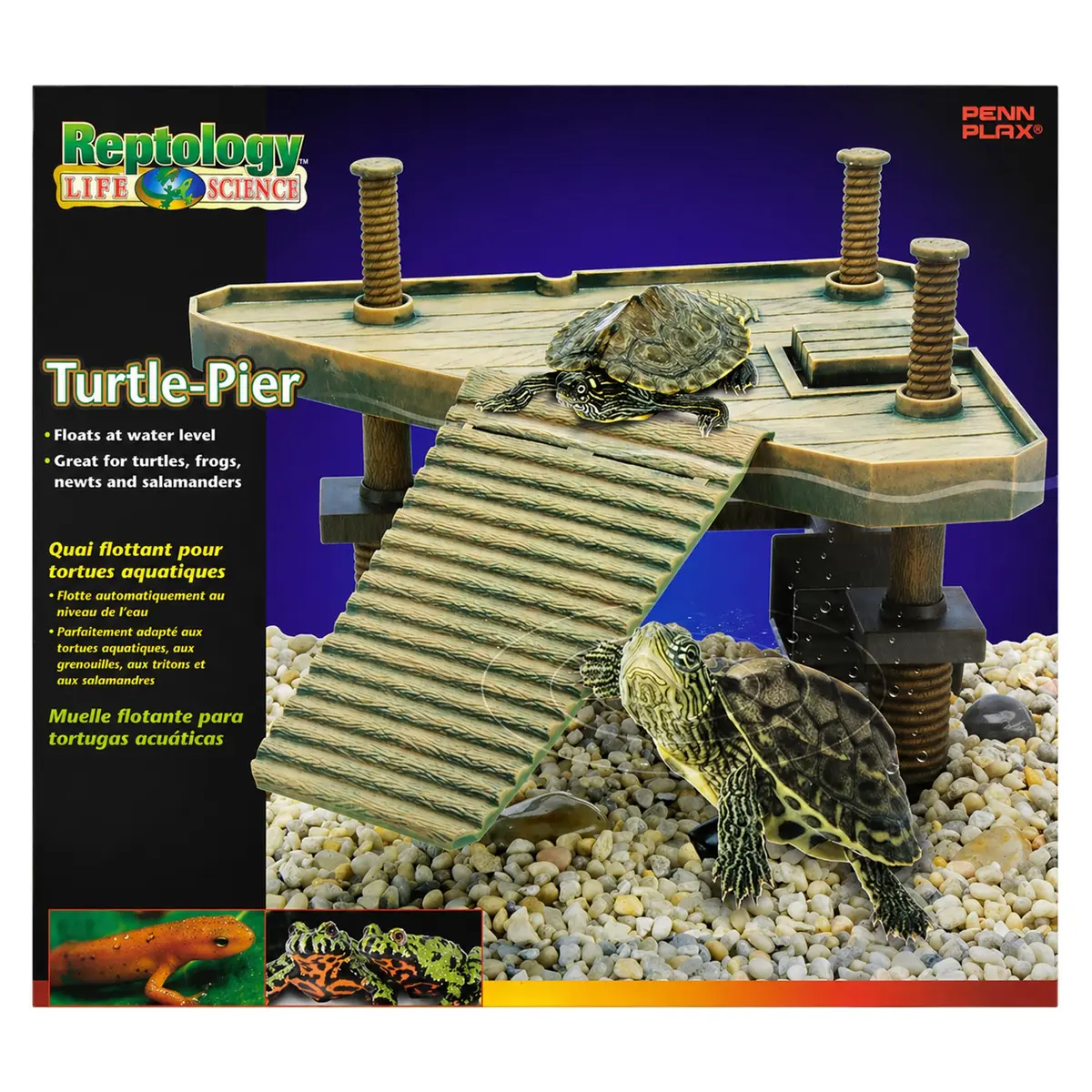 Penn-Plax Reptology Turtle Pier and Basking Platform, Medium - Adjust Height Up to 12 In - Floats at Water Level - Easy Ramp Access for Turtles, Frogs & Reptiles in Aquariums or Terrariums, 11.5x9.5 In - main product image