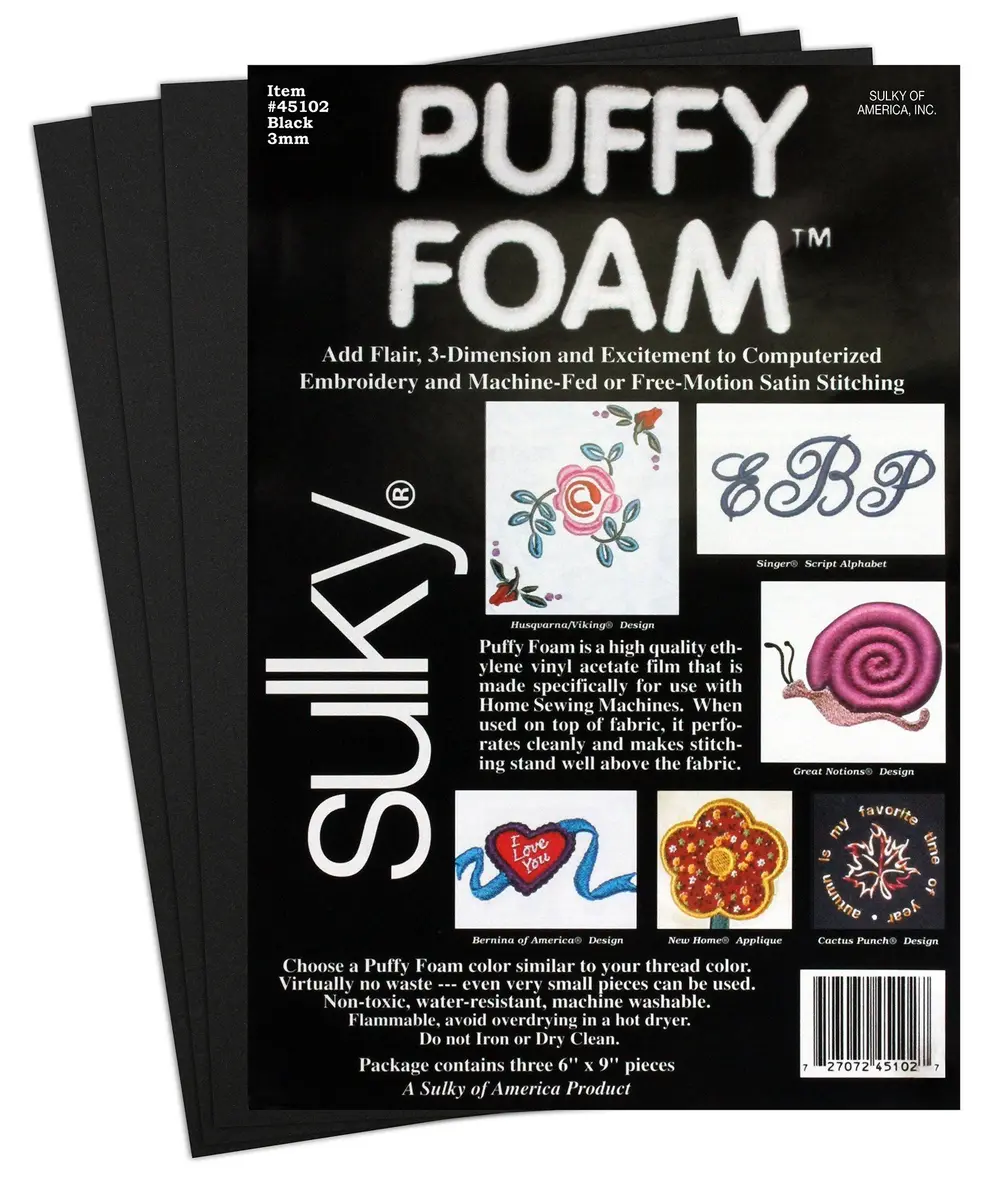 Sulky Puffy Foam 3mm 6"x9" Black | Ideal for Craft Projects & Embroidery Support - main product image