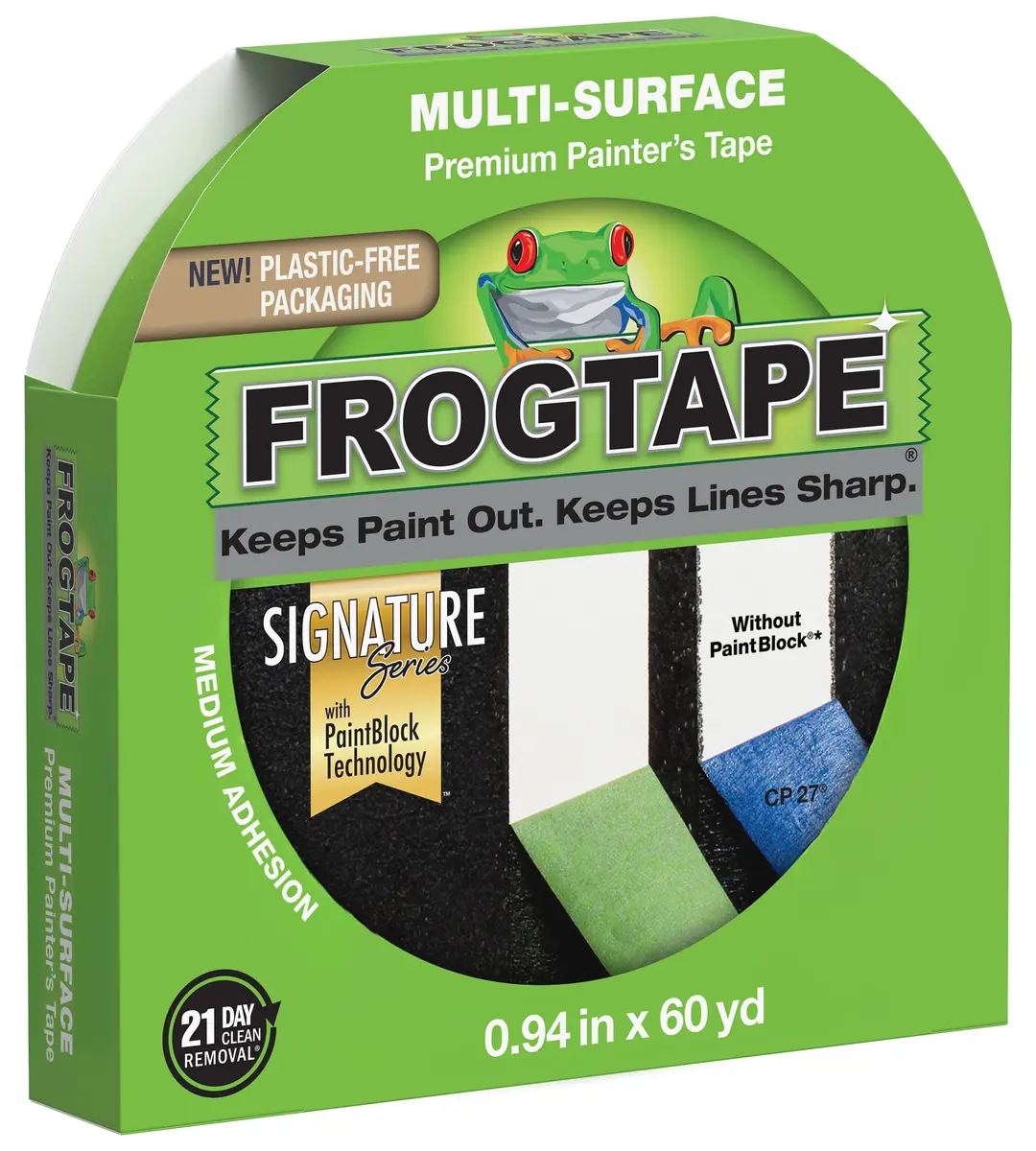 FrogTape Multi-Surface Painter's Tape with PAINTBLOCK, 0.94 in x 60 Yds | Sharp Edges, Clean Removal - main product image