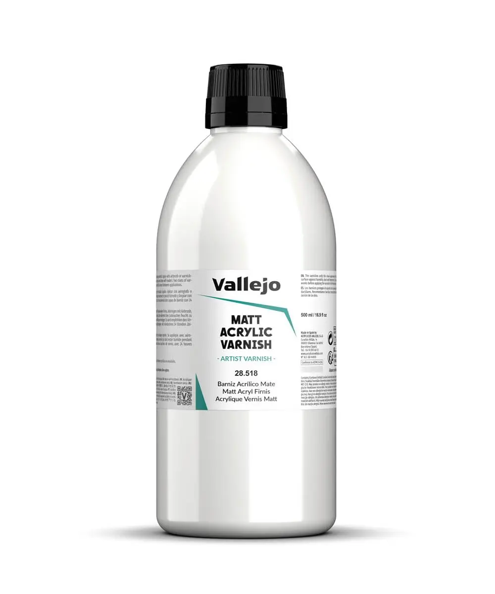 Vallejo Permanent Acrylic Varnish Matte Finish 500ml (16.9 fl.oz.) | Scratch Resistant & Non-Yellowing - main product image