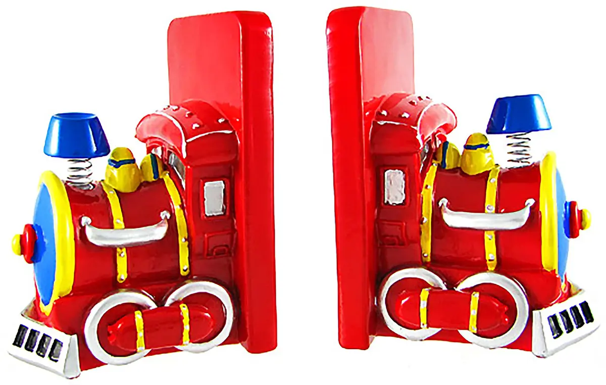 Zeckos Charming Red Train Engine Bookends | Traditional Resin Decorative Bookends (15 cm tall, 10 cm wide, 9 cm deep) - main product image