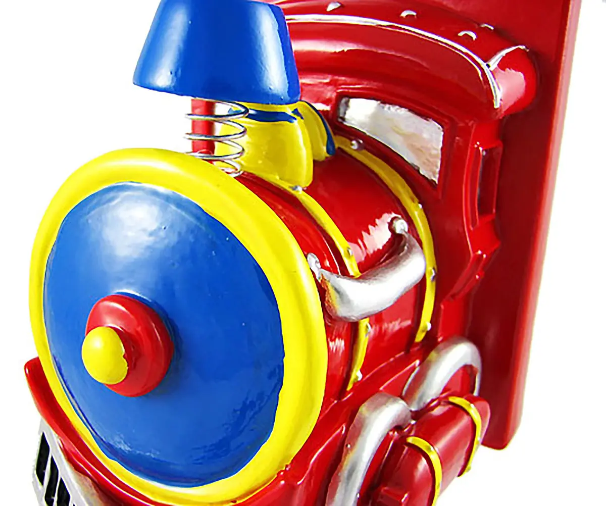Zeckos Charming Red Train Engine Bookends | Traditional Resin Decorative Bookends (15 cm tall, 10 cm wide, 9 cm deep) - view 2