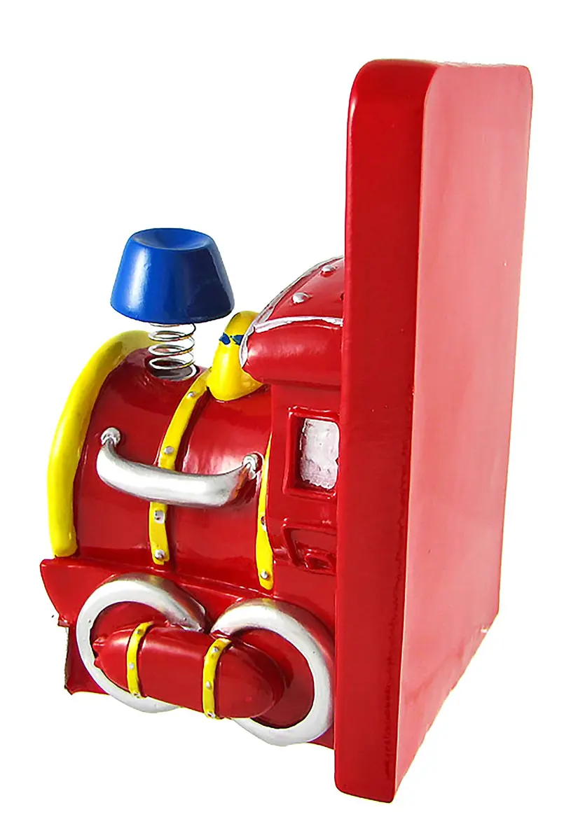 Zeckos Charming Red Train Engine Bookends | Traditional Resin Decorative Bookends (15 cm tall, 10 cm wide, 9 cm deep) - view 3