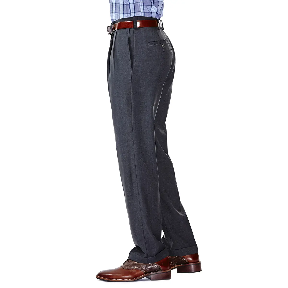 Haggar Men's E-Clo Repreve Classic Fit Pleat Front Dress Pant with Hidden Expandable Waistband Medium Grey 34W x 29L | Recycled Water Bottle Fabric - view 2