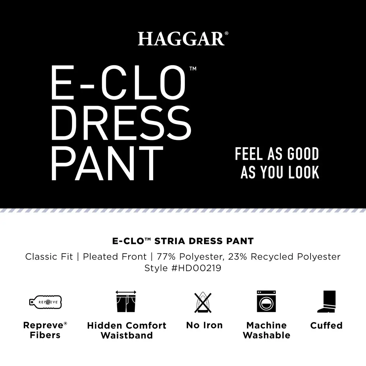 Haggar Men's E-Clo Repreve Classic Fit Pleat Front Dress Pant with Hidden Expandable Waistband Medium Grey 34W x 29L | Recycled Water Bottle Fabric - view 4