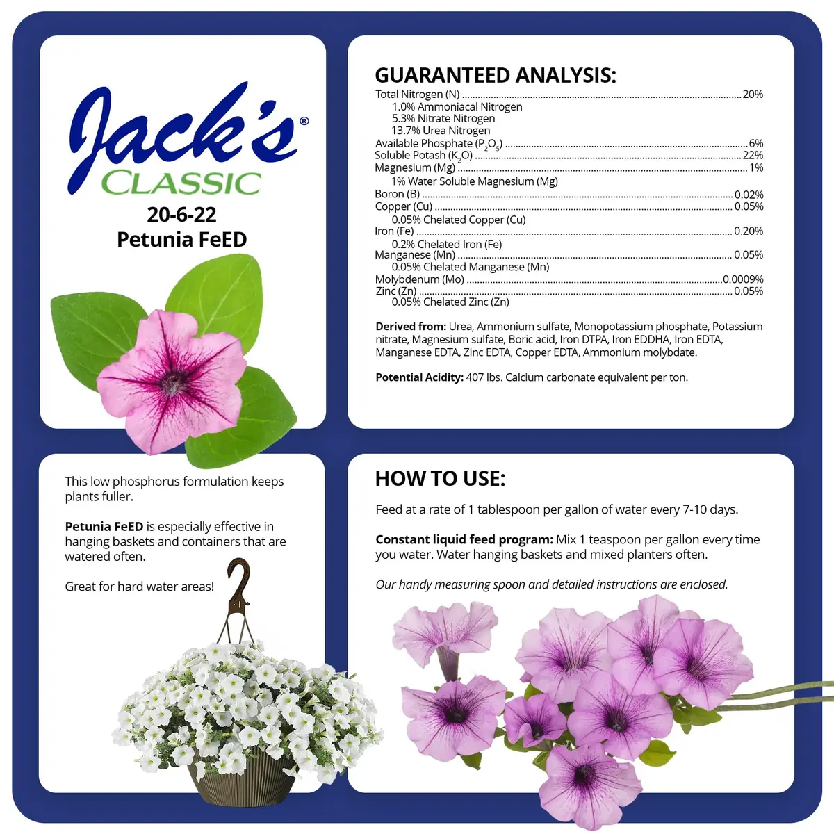 Jack's Classic 20-6-22 Petunia Feed Water-Soluble Fertilizer 10lb | Iron & Micronutrients for Lush Growth - view 2