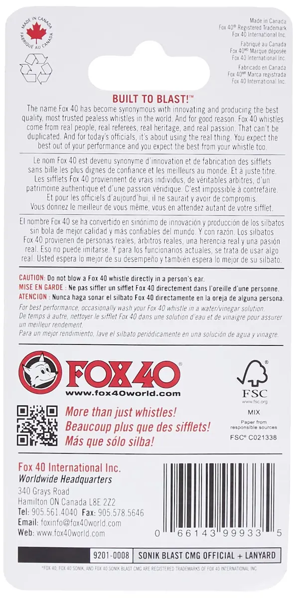 Fox 40 Sonik Blast CMG Whistle with Break Away Lanyard (Black) | Loud 120+ dB Signaling Device for Crowd & Rescue - view 2
