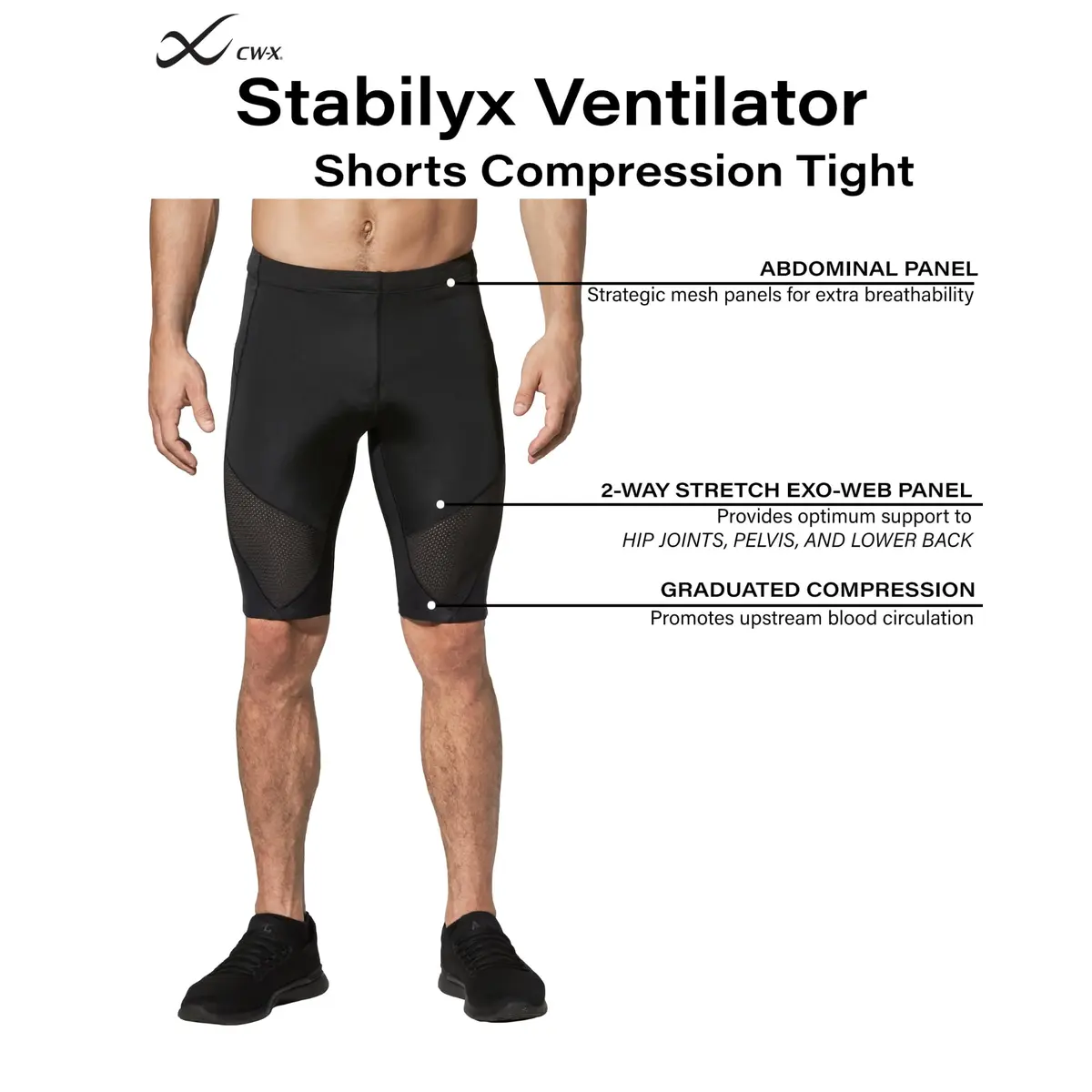 CW-X Conditioning Wear Men's Stabilyx Ventilator Shorts (Black, X-Large) | Supportive Compression Athletic Shorts - view 3