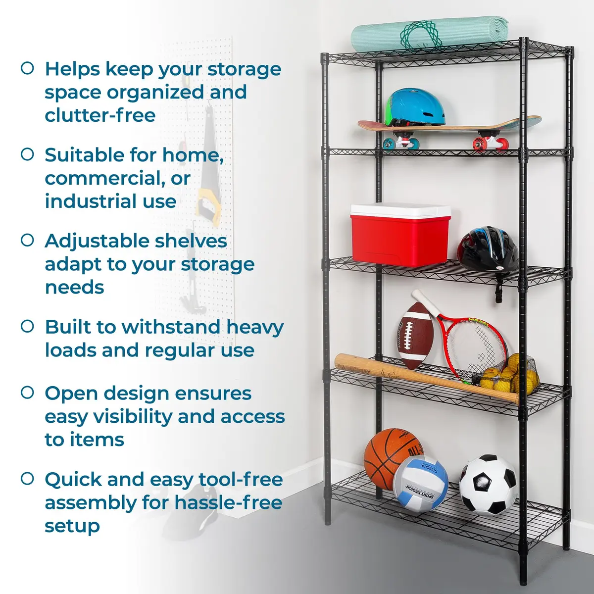 Honey-Can-Do 5-Tier Black Wire Shelf Unit 213cm (72in) | Heavy Duty 1000lb Capacity for Home & Garage - view 5