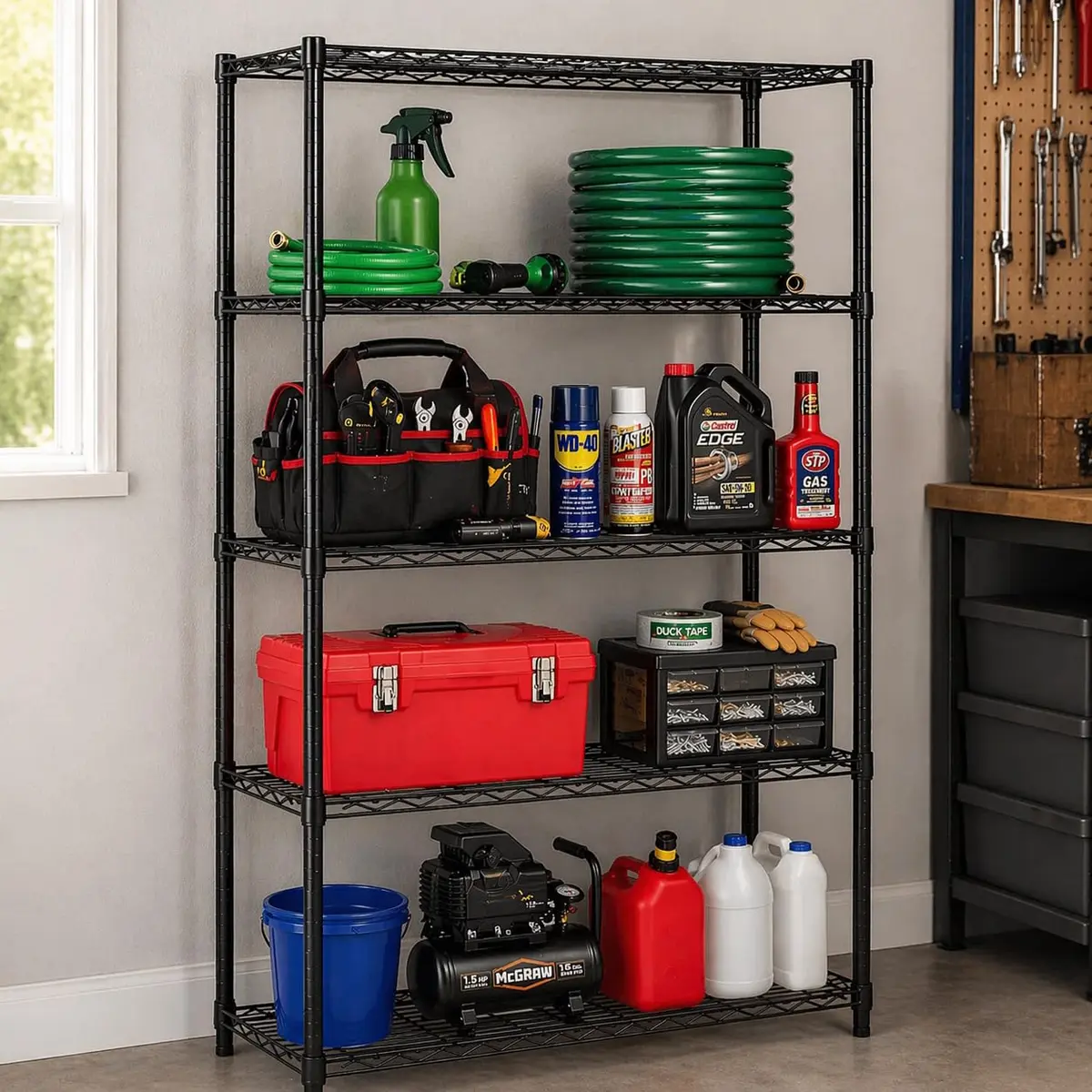 Honey-Can-Do 5-Tier Black Wire Shelf Unit 213cm (72in) | Heavy Duty 1000lb Capacity for Home & Garage - view 2