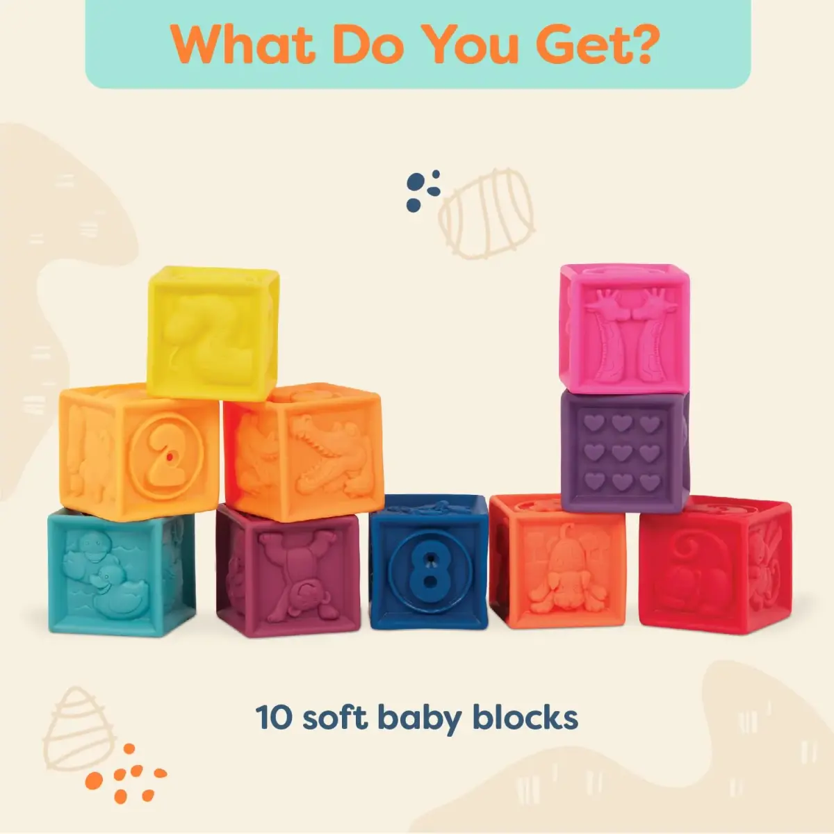 B. toys One Two Squeeze Soft Building Blocks 10 Pack | Educational Toy for Babies 6+ Months - view 4
