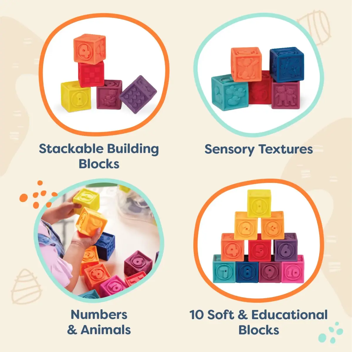 B. toys One Two Squeeze Soft Building Blocks 10 Pack | Educational Toy for Babies 6+ Months - view 2