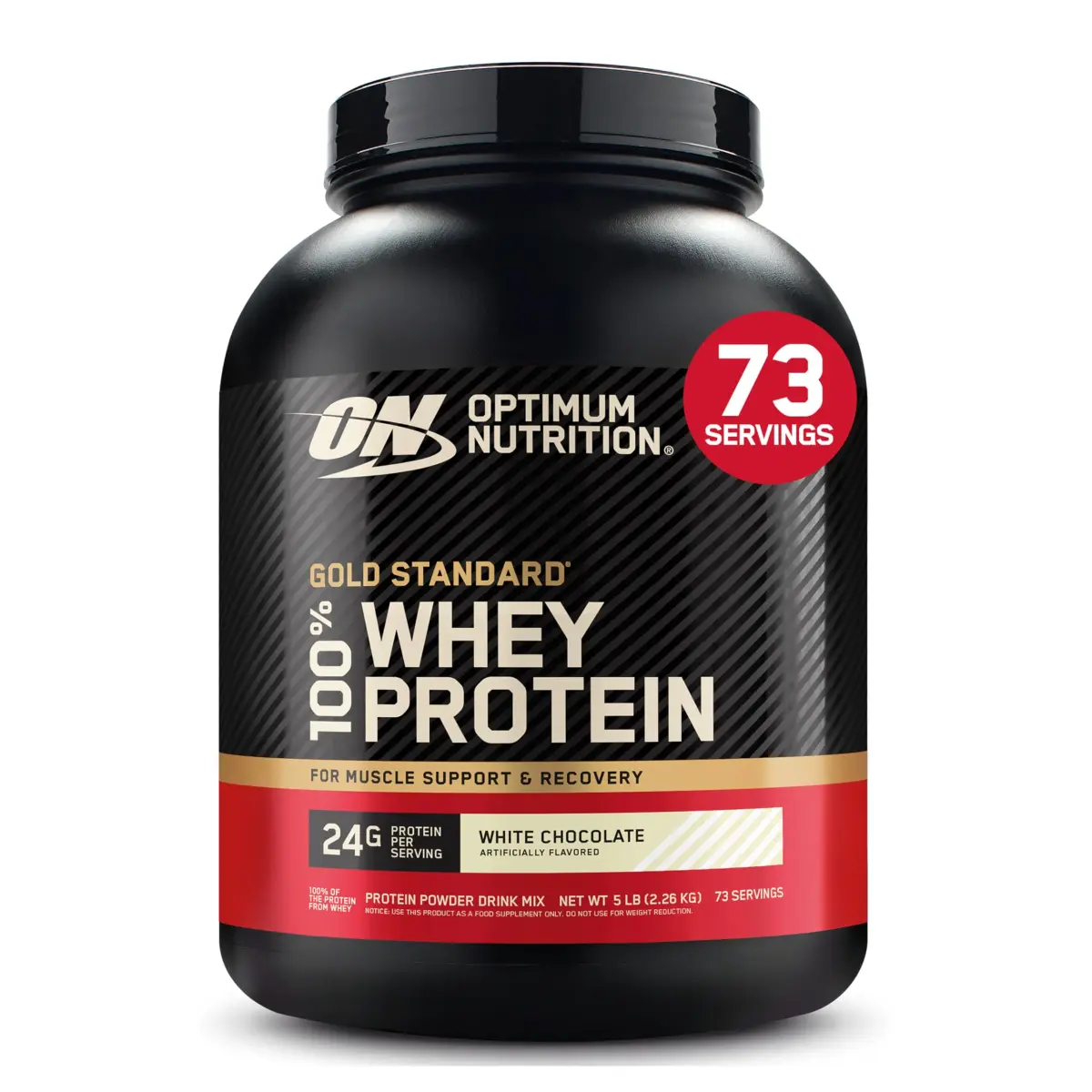 Optimum Nutrition Gold Standard 100% Whey Protein Powder White Chocolate 5lb (2.27kg) | USA Import for Muscle Recovery - main product image