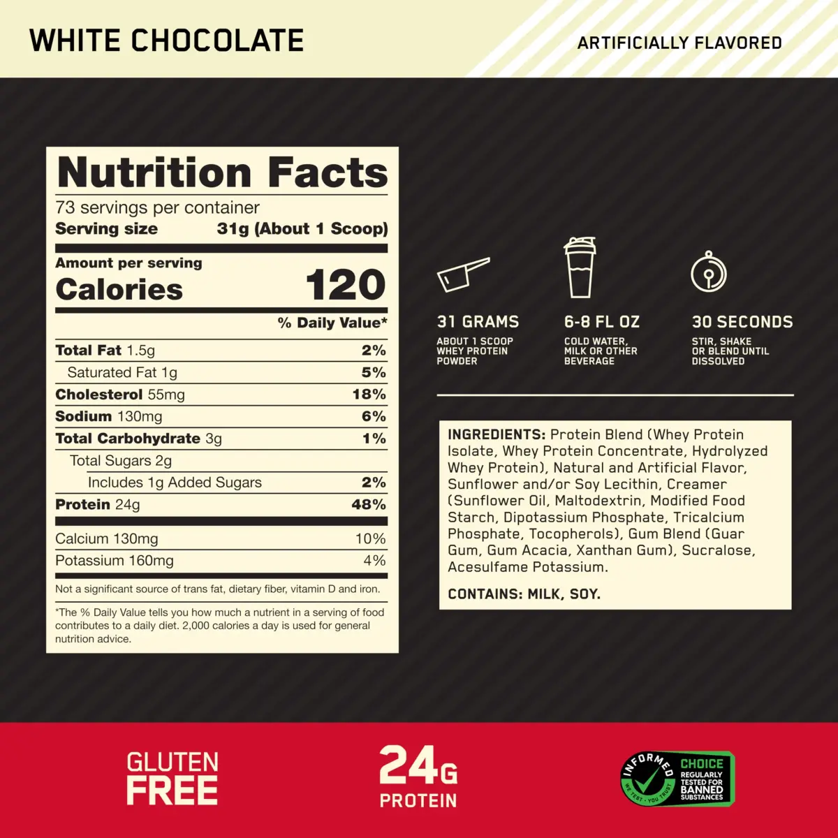Optimum Nutrition Gold Standard 100% Whey Protein Powder White Chocolate 5lb (2.27kg) | USA Import for Muscle Recovery - view 3