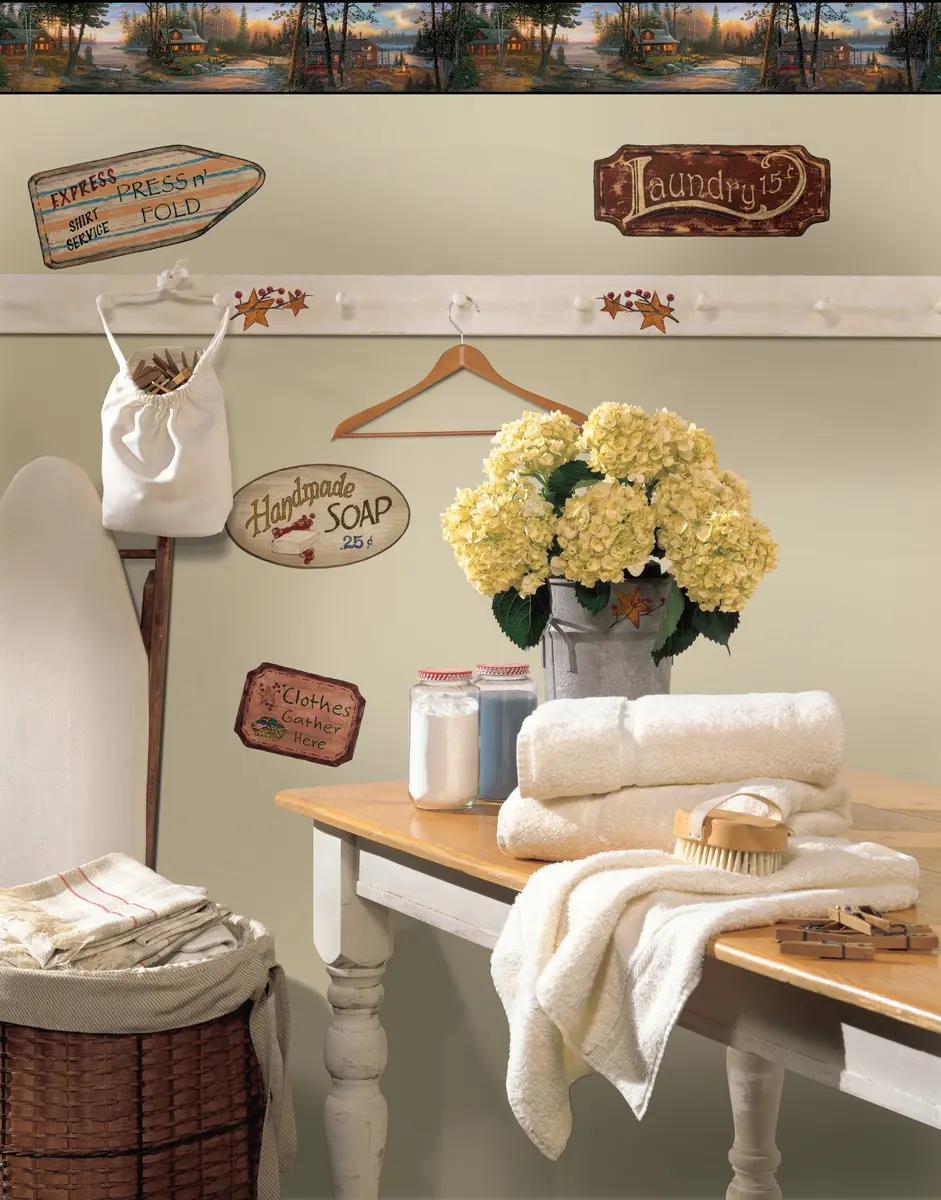 RoomMates Lake Forest Lodge Cabin Fever Prepasted Wallpaper Border 9 Inches x 5 Yards | Lodge Theme with Forest Scene - view 2