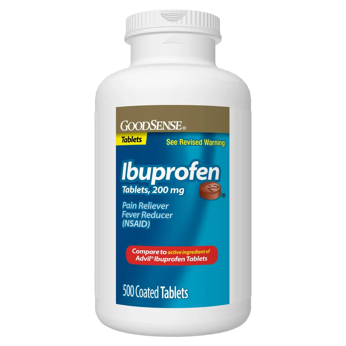 GoodSense Ibuprofen 200 mg Tablets | Effective Pain Relief & Fever Reduction (500 Coated Tablets) - main product image