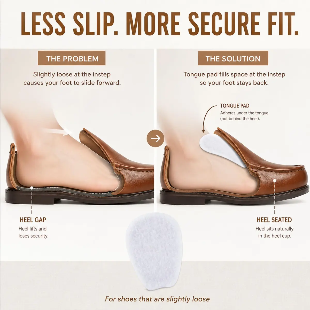 Liams Shoppe Large Felt Shoe Tongue Pads Cushion Inserts for Comfort (3 Pairs, 6 Pads) - view 2