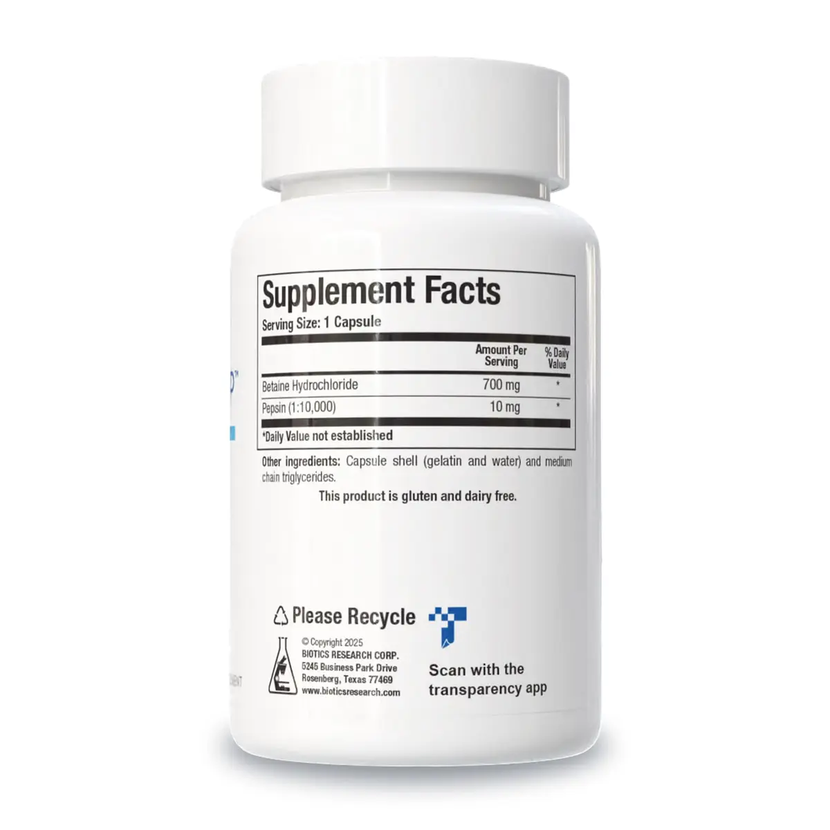 BIOTICS RESEARCH Betaine Plus HP HCL 700mg | Digestive Support with Pepsin (110 characters) - view 2
