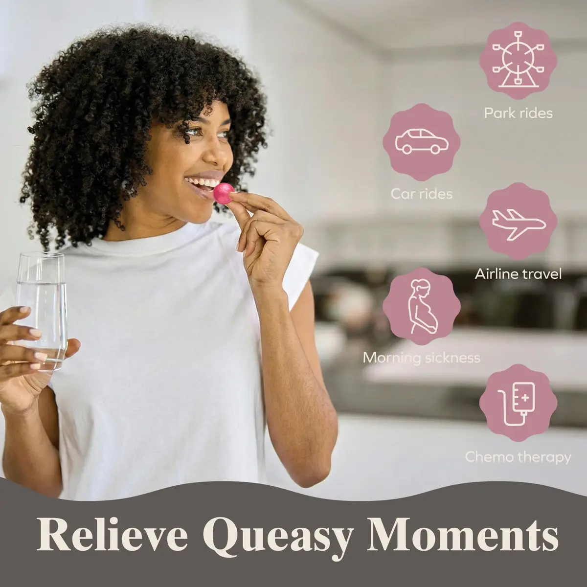 Three Lollies Queasy Drops - Sour Raspberry Flavor - Travel Sickness & Nausea Relief, Soothes Stomach & Dry Mouth, Natural Ingredients - 21ct (3-Pack) - view 5