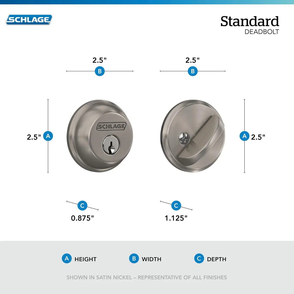 Schlage Single Cylinder Deadbolt Satin Nickel | Highest Security Grade 1/AAA Certified - view 3